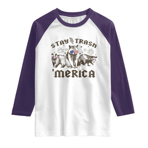 Funny Stay Trash Merica Raglan Shirt 4th Of July Racoon Opossum Badger TS11 White Purple Print Your Wear