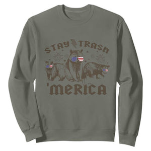 Funny Stay Trash Merica Sweatshirt 4th Of July Racoon Opossum Badger TS11 Military Green Print Your Wear