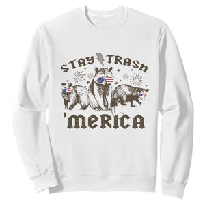 Funny Stay Trash Merica Sweatshirt 4th Of July Racoon Opossum Badger TS11 White Print Your Wear