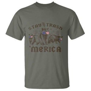 Funny Stay Trash Merica T Shirt 4th Of July Racoon Opossum Badger TS11 Military Green Print Your Wear