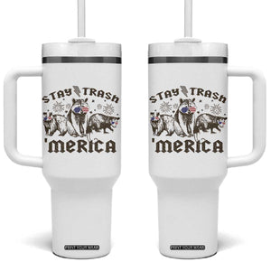 Funny Stay Trash Merica Tumbler With Handle 4th Of July Racoon Opossum Badger TS11 One Size: 40 oz White Print Your Wear