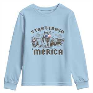 Funny Stay Trash Merica Youth Sweatshirt 4th Of July Racoon Opossum Badger TS11 Light Blue Print Your Wear