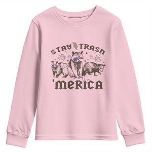 Funny Stay Trash Merica Youth Sweatshirt 4th Of July Racoon Opossum Badger TS11 Light Pink Print Your Wear