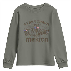 Funny Stay Trash Merica Youth Sweatshirt 4th Of July Racoon Opossum Badger TS11 Military Green Print Your Wear