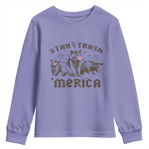 Funny Stay Trash Merica Youth Sweatshirt 4th Of July Racoon Opossum Badger TS11 Violet Print Your Wear