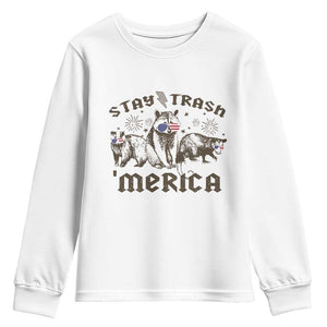 Funny Stay Trash Merica Youth Sweatshirt 4th Of July Racoon Opossum Badger TS11 White Print Your Wear