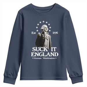 Funny Suck It England Youth Sweatshirt 4th of July 1776 George Washington TS11 Navy Print Your Wear