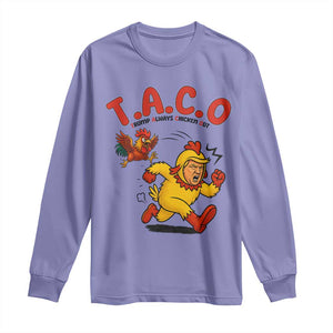 Funny TACO Running Chicken Long Sleeve Shirt Trump Always Chickens Out Hilarious Political TS02 Violet Print Your Wear