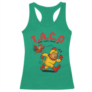 Funny TACO Running Chicken Racerback Tank Top Trump Always Chickens Out Hilarious Political TS02 Irish Green Print Your Wear
