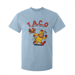 Funny TACO Running Chicken T Shirt For Kid Trump Always Chickens Out Hilarious Political TS02 Light Blue Print Your Wear