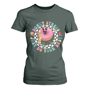 Funny Testing Day Teacher T Shirt For Women Donut Stress Just Do Your Best TS11 Dark Forest Green Print Your Wear