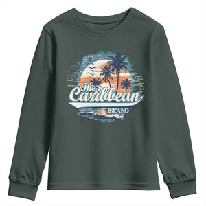 Funny The Caribbean Islands Youth Sweatshirt Caribbean Sea Tour Summer Vacation TS11 Dark Forest Green Print Your Wear
