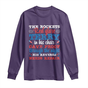 Funny The Rockets Red Glare Terry In His Chair His Reverse Needs Repair Long Sleeve Shirt 4th Of July Meme TS11 Purple Print Your Wear