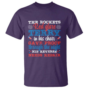 Funny The Rockets Red Glare Terry In His Chair His Reverse Needs Repair T Shirt 4th Of July Meme TS11 Purple Print Your Wear