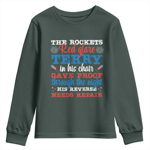 Funny The Rockets Red Glare Terry In His Chair His Reverse Needs Repair Youth Sweatshirt 4th Of July Meme TS11 Dark Forest Green Print Your Wear