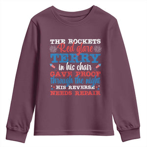 Funny The Rockets Red Glare Terry In His Chair His Reverse Needs Repair Youth Sweatshirt 4th Of July Meme TS11 Maroon Print Your Wear