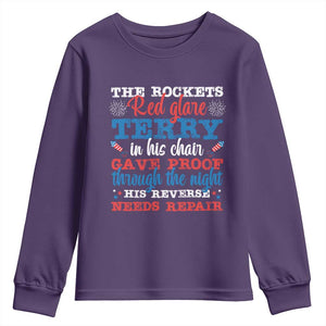 Funny The Rockets Red Glare Terry In His Chair His Reverse Needs Repair Youth Sweatshirt 4th Of July Meme TS11 Purple Print Your Wear