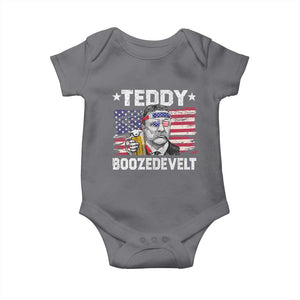 Funny Theodore Roosevelt 4th Of July Baby Onesie Teddy Boozedevelt Drinking American Flag TS10 Charcoal Print Your Wear