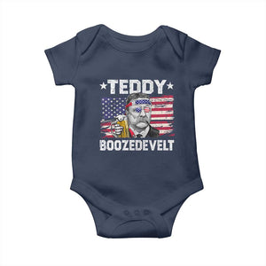 Funny Theodore Roosevelt 4th Of July Baby Onesie Teddy Boozedevelt Drinking American Flag TS10 Navy Print Your Wear
