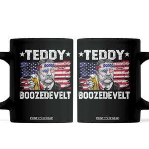 Funny Theodore Roosevelt 4th Of July Coffee Mug Teddy Boozedevelt Drinking American Flag TS10 Black Print Your Wear