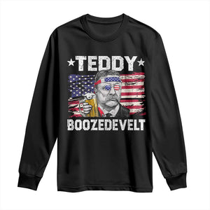 Funny Theodore Roosevelt 4th Of July Long Sleeve Shirt Teddy Boozedevelt Drinking American Flag TS10 Black Print Your Wear