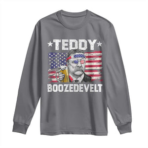 Funny Theodore Roosevelt 4th Of July Long Sleeve Shirt Teddy Boozedevelt Drinking American Flag TS10 Charcoal Print Your Wear