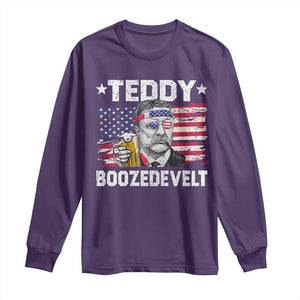 Funny Theodore Roosevelt 4th Of July Long Sleeve Shirt Teddy Boozedevelt Drinking American Flag TS10 Purple Print Your Wear