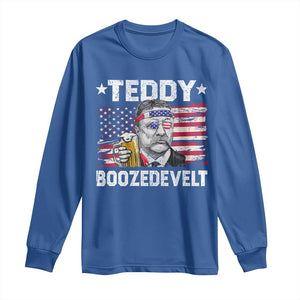 Funny Theodore Roosevelt 4th Of July Long Sleeve Shirt Teddy Boozedevelt Drinking American Flag TS10 Royal Blue Print Your Wear