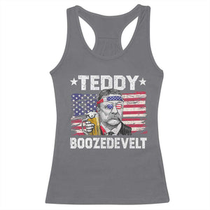 Funny Theodore Roosevelt 4th Of July Racerback Tank Top Teddy Boozedevelt Drinking American Flag TS10 Charcoal Print Your Wear