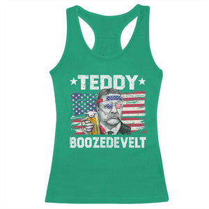 Funny Theodore Roosevelt 4th Of July Racerback Tank Top Teddy Boozedevelt Drinking American Flag TS10 Irish Green Print Your Wear