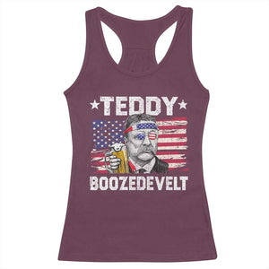 Funny Theodore Roosevelt 4th Of July Racerback Tank Top Teddy Boozedevelt Drinking American Flag TS10 Maroon Print Your Wear