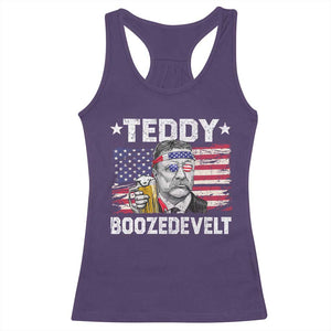 Funny Theodore Roosevelt 4th Of July Racerback Tank Top Teddy Boozedevelt Drinking American Flag TS10 Purple Print Your Wear
