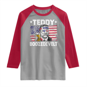 Funny Theodore Roosevelt 4th Of July Raglan Shirt Teddy Boozedevelt Drinking American Flag TS10 Sport Gray Red Print Your Wear