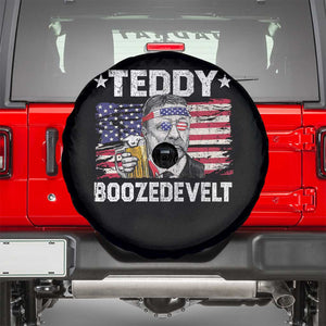 Funny Theodore Roosevelt 4th Of July Spare Tire Cover Teddy Boozedevelt Drinking American Flag TS10 Black Print Your Wear