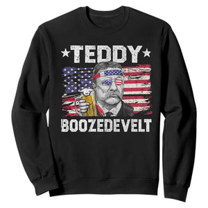 Funny Theodore Roosevelt 4th Of July Sweatshirt Teddy Boozedevelt Drinking American Flag TS10 Black Print Your Wear