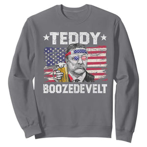 Funny Theodore Roosevelt 4th Of July Sweatshirt Teddy Boozedevelt Drinking American Flag TS10 Charcoal Print Your Wear
