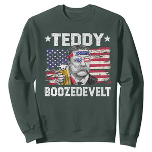 Funny Theodore Roosevelt 4th Of July Sweatshirt Teddy Boozedevelt Drinking American Flag TS10 Dark Forest Green Print Your Wear