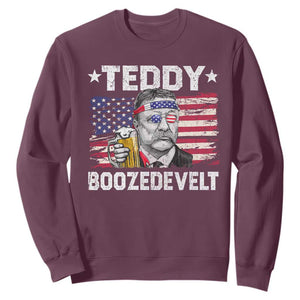 Funny Theodore Roosevelt 4th Of July Sweatshirt Teddy Boozedevelt Drinking American Flag TS10 Maroon Print Your Wear