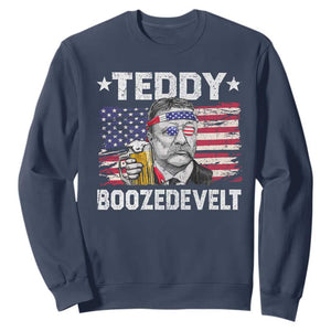 Funny Theodore Roosevelt 4th Of July Sweatshirt Teddy Boozedevelt Drinking American Flag TS10 Navy Print Your Wear