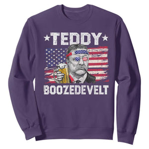 Funny Theodore Roosevelt 4th Of July Sweatshirt Teddy Boozedevelt Drinking American Flag TS10 Purple Print Your Wear