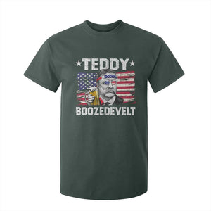 Funny Theodore Roosevelt 4th Of July T Shirt For Kid Teddy Boozedevelt Drinking American Flag TS10 Dark Forest Green Print Your Wear