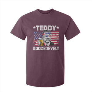 Funny Theodore Roosevelt 4th Of July T Shirt For Kid Teddy Boozedevelt Drinking American Flag TS10 Maroon Print Your Wear