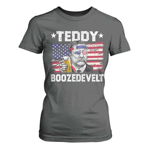 Funny Theodore Roosevelt 4th Of July T Shirt For Women Teddy Boozedevelt Drinking American Flag TS10 Dark Heather Print Your Wear