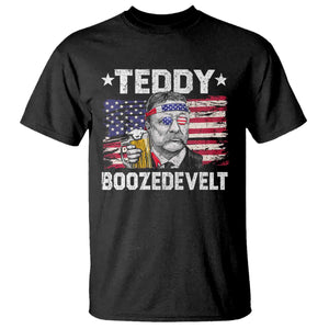 Funny Theodore Roosevelt 4th Of July T Shirt Teddy Boozedevelt Drinking American Flag TS10 Black Print Your Wear