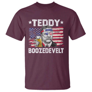 Funny Theodore Roosevelt 4th Of July T Shirt Teddy Boozedevelt Drinking American Flag TS10 Maroon Print Your Wear