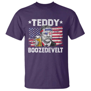 Funny Theodore Roosevelt 4th Of July T Shirt Teddy Boozedevelt Drinking American Flag TS10 Purple Print Your Wear