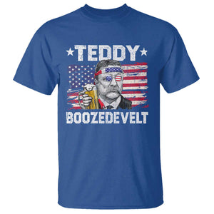 Funny Theodore Roosevelt 4th Of July T Shirt Teddy Boozedevelt Drinking American Flag TS10 Royal Blue Print Your Wear