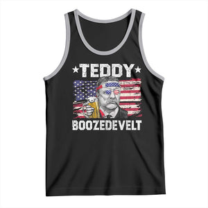 Funny Theodore Roosevelt 4th Of July Tank Top Teddy Boozedevelt Drinking American Flag TS10 Black Athletic Heather Print Your Wear