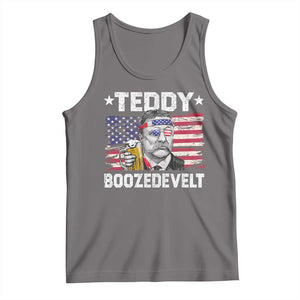 Funny Theodore Roosevelt 4th Of July Tank Top Teddy Boozedevelt Drinking American Flag TS10 Deep Heather Print Your Wear