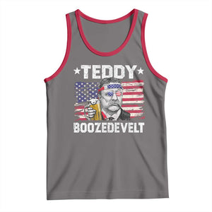 Funny Theodore Roosevelt 4th Of July Tank Top Teddy Boozedevelt Drinking American Flag TS10 Deep Heather Red Print Your Wear